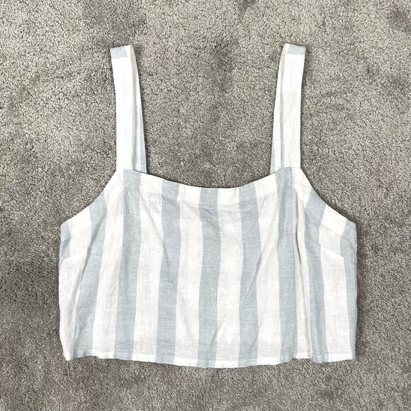 Madewell Linen Blend Abbie Crop Top in Blue White Stripe Size XL NWOT Coastal - Picture 1 of 8